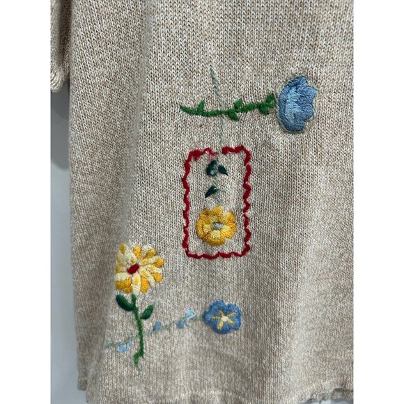 Vintage Style Floral Embroidered Beige Knit Short-Sleeve Top - Picture 4 of 8